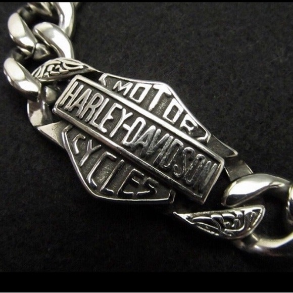 Men's Heavy Stainless Biker Bar & Shield Curb Chain Bracelet - Picture 2 of 5